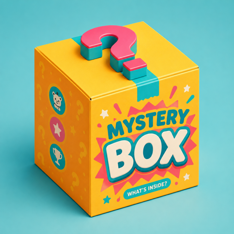 Žltá krabica Mystery Box s farebným otáznikom