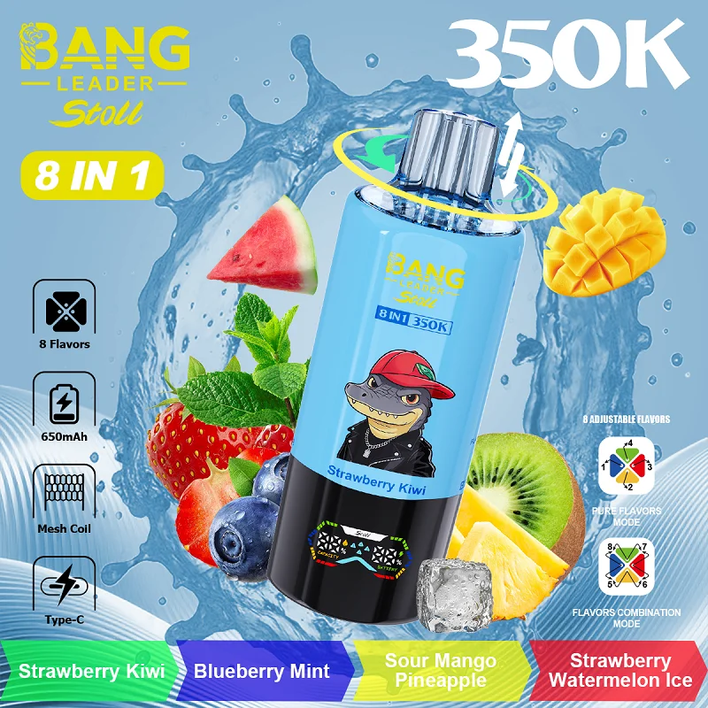 Bang Leader Stoll 350K 8 v 1 s príchuťami Strawberry Kiwi, Blueberry Mint, Sour Mango Pineapple a Strawberry Watermelon Ice