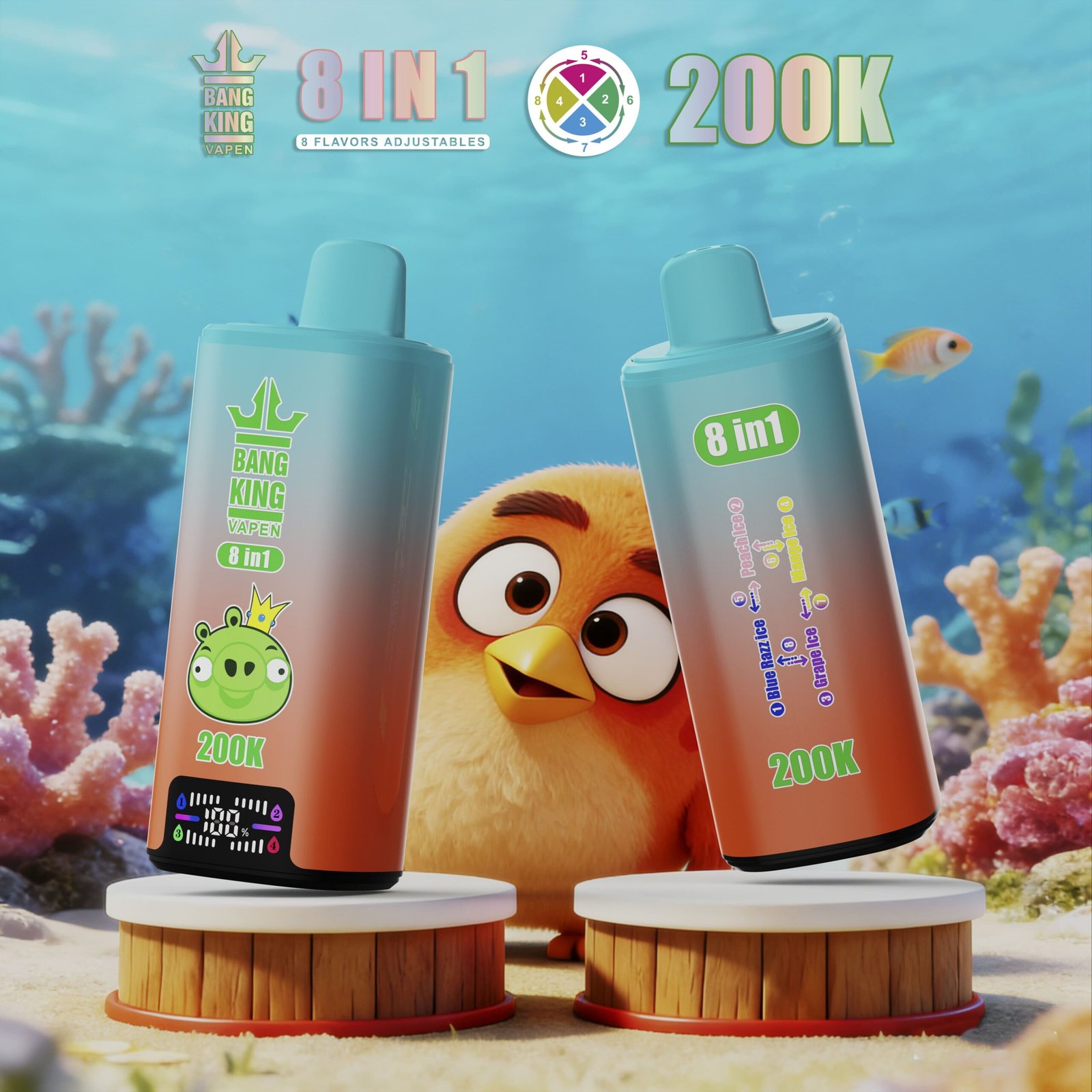 Dve modré zariadenia Bang King 200K 8 v 1 v podmorskom prostredí