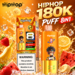 Oranžový Hiphop 180K Puff 8 v 1 s banánom, pomarančom a vodným melónom
