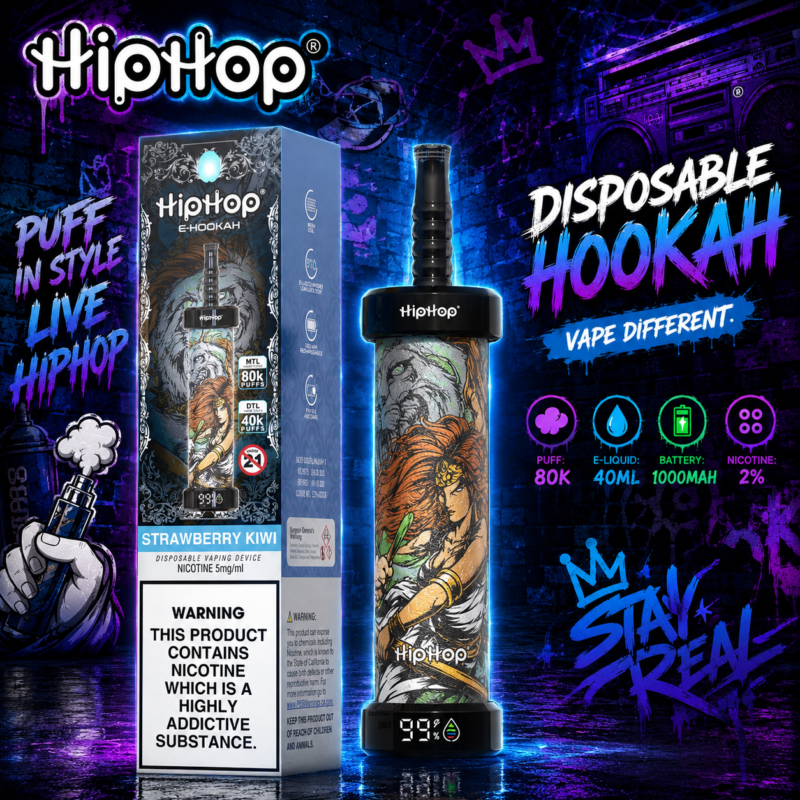 Hiphop Disposable Hookah 80K s príchuťou Strawberry Kiwi a originálnym balením