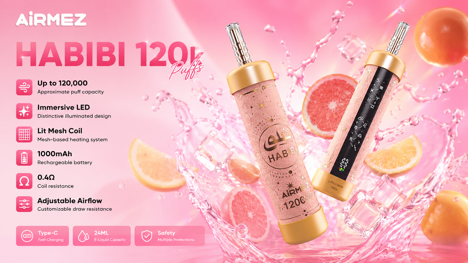 AiRMEZ HABIBI 120K shisha vape s LED dizajnom