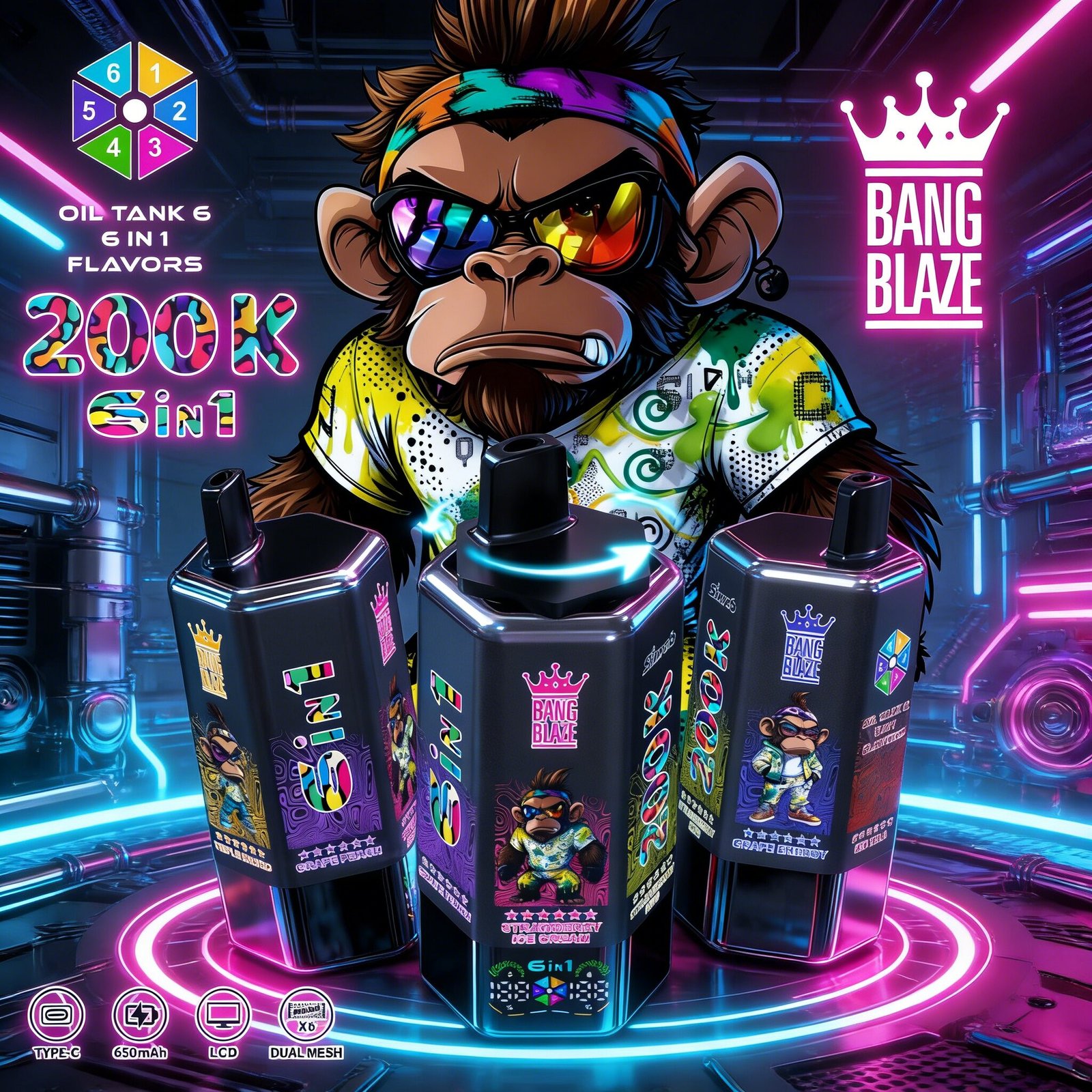 sleekvape-Bang-Blaze-200000-200K-Puffs-6-in-1-Flavors-main-image BANG BLAZE 200K Puffs 6 v 1 – veľkokapacitná nabíjateľná jednorazová e-cigareta s 6 nádržami a LCD displejom – Obrázok 1